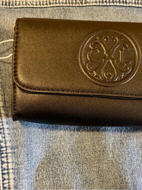 CXL Christian LaCroix Embossed Black Leather Wallet Clutch/Wristlet